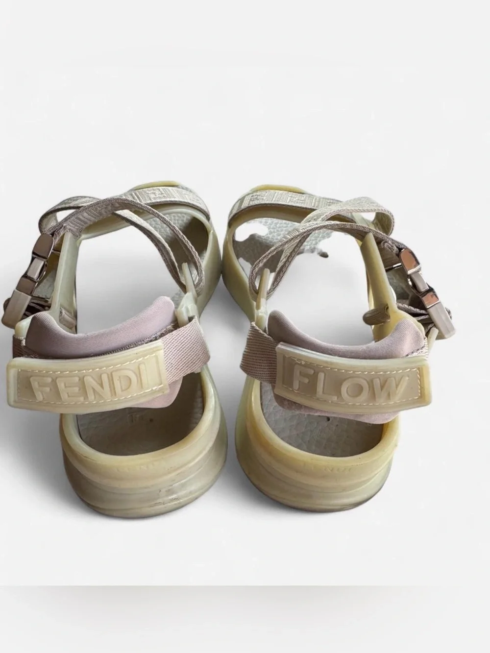 Fendi Flow 'Beige Jacquard Ribbon Cross-Strap Sandal Size Men’s 9.5